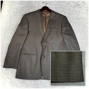 Ralph Lauren Sports Jacket Blazer Houndstooth Olive Brown Silk Wool Dillards 42R